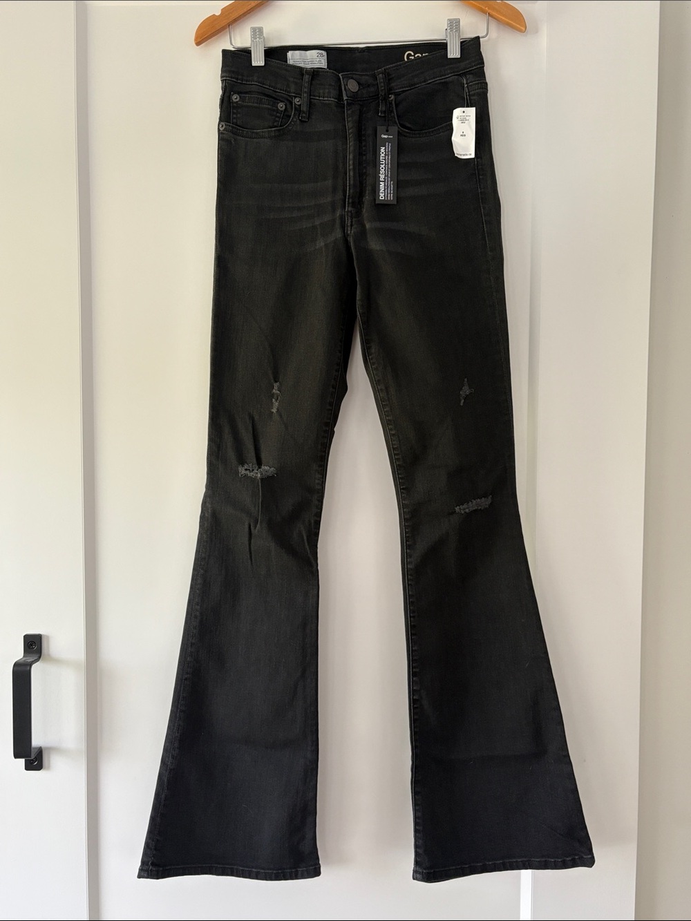 Gap Resolution Denim Distressed Black Skinny Flare Jeans